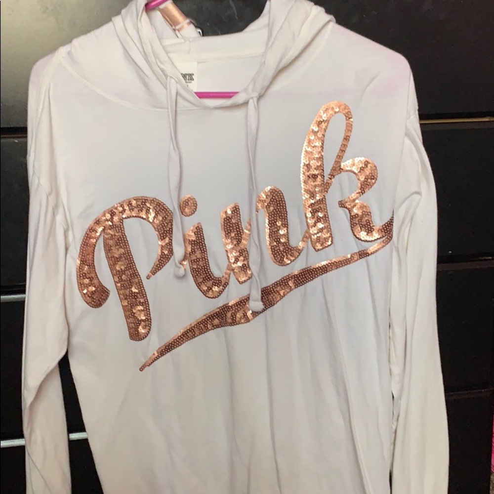 white with rose gold lettering hoodie